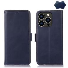  iPhone 15 Pro Fodral &Auml;kta L&auml;der Crazy Horse Bl&aring; - Teknikhallen.se