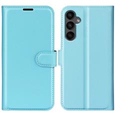  Samsung Galaxy A15 5G Fodral Litchi L&auml;der Ljus Bl&aring; - Teknikhallen.se