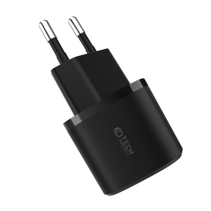 Bild 3, Tech-Protect Tech-Protect 20W Mini Väggladdare PD QC USB-C / USB-A Svart - Teknikhallen.se