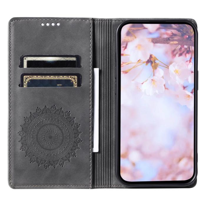 Bild 2,  Honor X5c Plus Fodral Flip Mandala Läder Grå - Teknikhallen.se