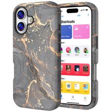  iPhone 17 Skal Hybrid Med Marmor Tryck Gr&aring; / Guld - Teknikhallen.se