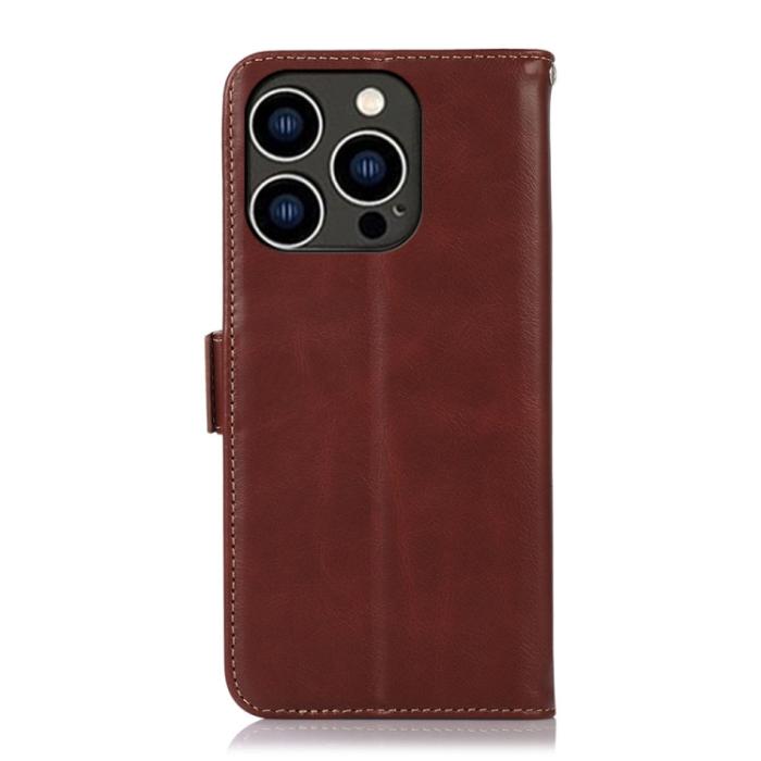 Bild 3,  iPhone 15 Pro Fodral Äkta Läder Crazy Horse Brun - Teknikhallen.se