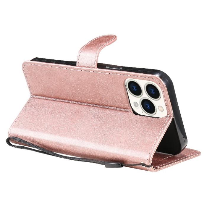 Bild 5,  iPhone 13 Pro Max - Klassiskt Solid Läder Fodral - Roséguld - Teknikhallen.se