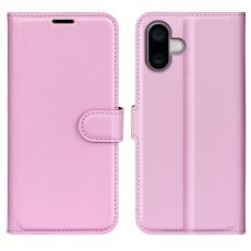  iPhone 16 Fodral Litchi Textur L&auml;der Ljus Rosa - Teknikhallen.se