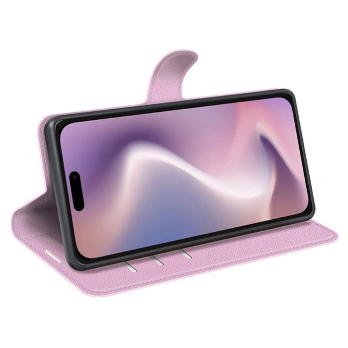 Bild 3,  iPhone 16 Fodral Litchi Textur Läder Ljus Rosa - Teknikhallen.se