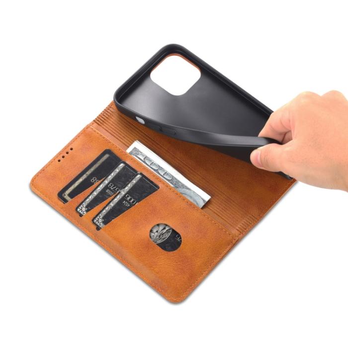 Bild 6, AZNS AZNS iPhone 14 Plus Fodral Flip Läder Brun - Teknikhallen.se