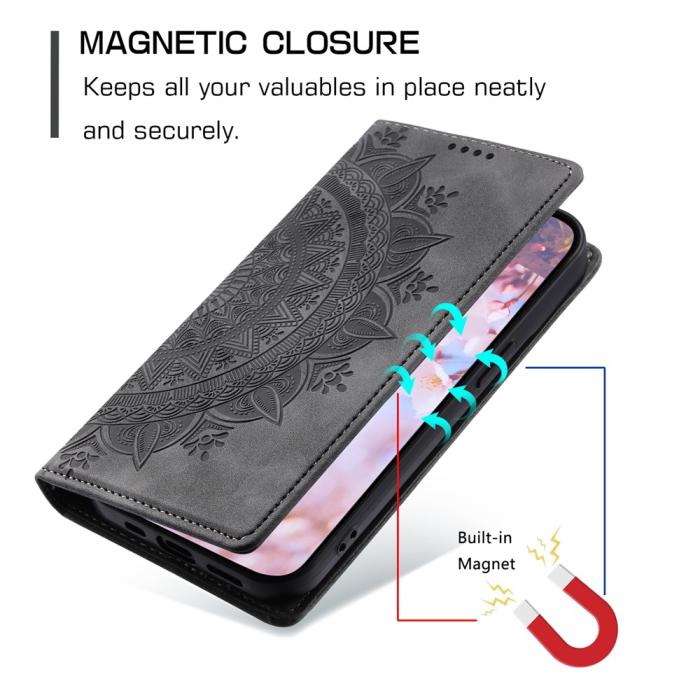 Bild 6,  Honor X5c Plus Fodral Flip Mandala Läder Grå - Teknikhallen.se