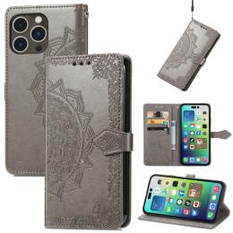  iPhone 15 Pro Max Fodral Mandala Läder Grå - Teknikhallen.se