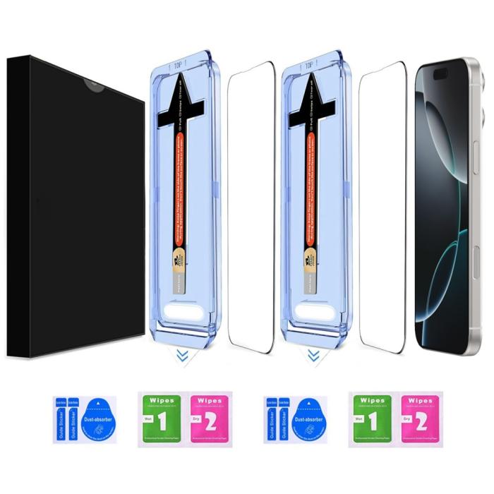 Bild 2,  iPhone 16 Pro Max 2-PACK Skärmskydd Heltäckande Härdat Glas - Teknikhallen.se