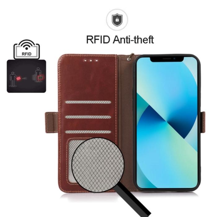 Bild 4,  iPhone 15 Pro Fodral Äkta Läder Crazy Horse Brun - Teknikhallen.se
