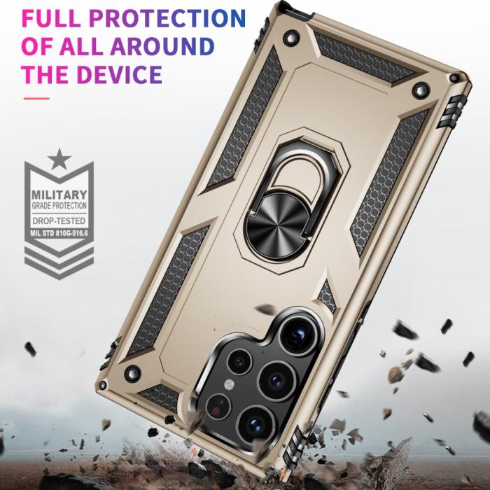 Bild 2,  Samsung Galaxy S24 Ultra Skal Ring Hybrid Armor Guld - Teknikhallen.se