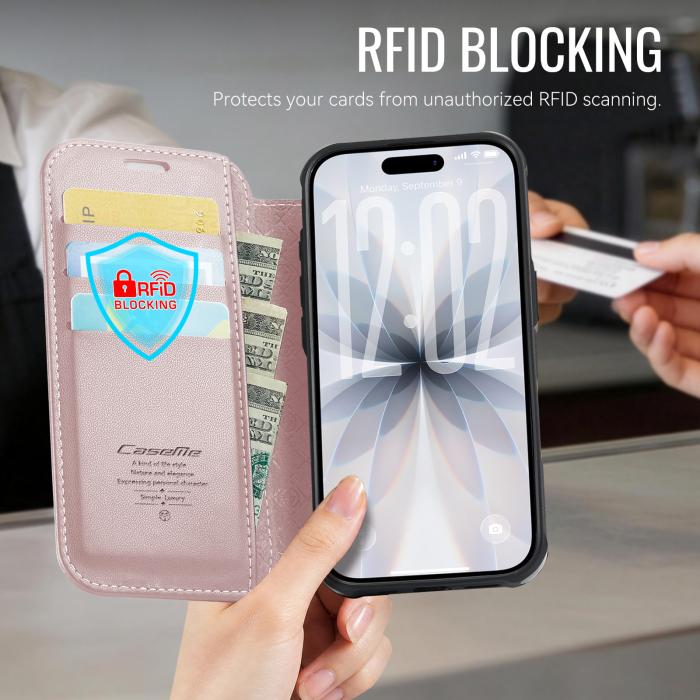 Bild 4, CASEME CASEME iPhone 17 Skal RFID Plånbok Roséguld - Teknikhallen.se