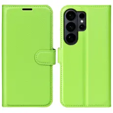  Samsung Galaxy S26 Ultra Fodral Litchi L&auml;der Gr&ouml;n - Teknikhallen.se