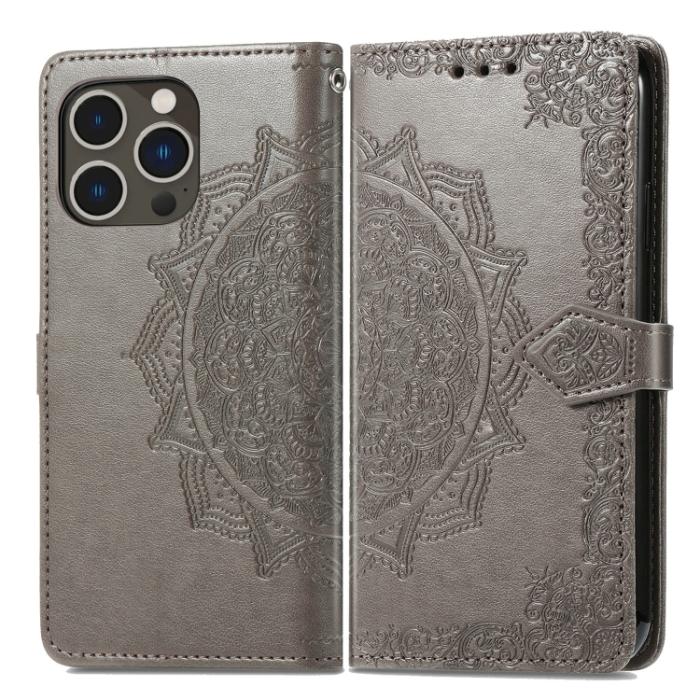 Bild 2,  iPhone 15 Pro Max Fodral Mandala Läder Grå - Teknikhallen.se