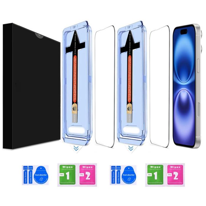 Bild 2,  iPhone 16 Plus/15 Plus 2-PACK Skärmskydd Heltäckande Härdat Glas - Teknikhallen.se