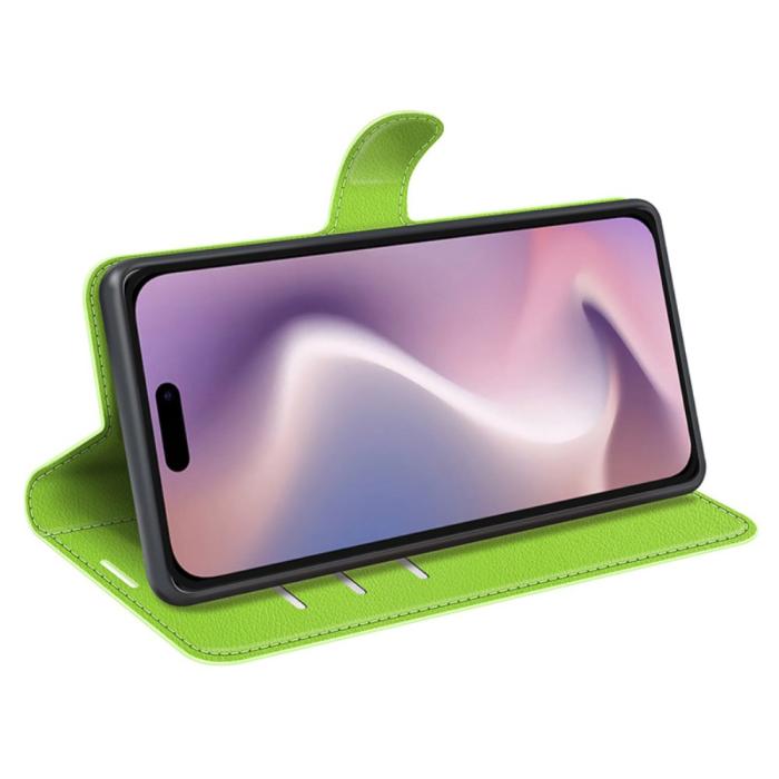 Bild 3,  iPhone 16 Fodral Litchi Textur Läder Grön - Teknikhallen.se