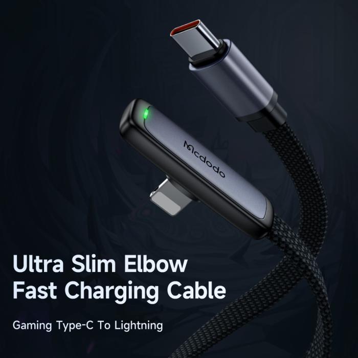 Bild 2, MCDODO Mcdodo 1.8m 36W PD USB-C - Lightning Elbow Kabel Svart - Teknikhallen.se