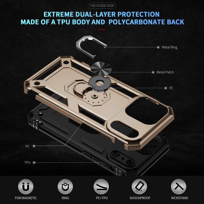 Bild 2,  iPhone 17 Pro Skal Shockproof Hybrid Ring Guld - Teknikhallen.se
