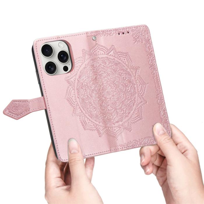 Bild 4,  iPhone 16 Pro Fodral Mandala Läder Roséguld - Teknikhallen.se