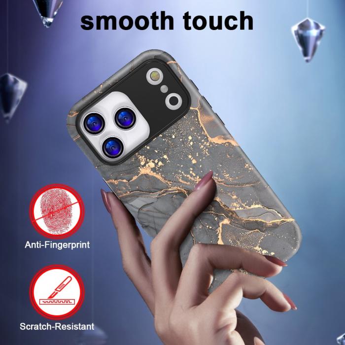 Bild 2,  iPhone 17 Pro Skal Hybrid Med Marmor Tryck Grå / Guld - Teknikhallen.se
