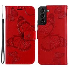  Samsung Galaxy S22 Plus Fodral Fj&auml;rilar Tryckt L&auml;der R&ouml;d - Teknikhallen.se