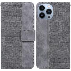  iPhone 14 Pro Max Fodral Geometrisk L&auml;der Gr&aring; - Teknikhallen.se