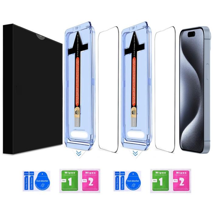 Bild 2,  iPhone 15 Pro 2-PACK Skärmskydd Heltäckande Härdat Glas - Teknikhallen.se