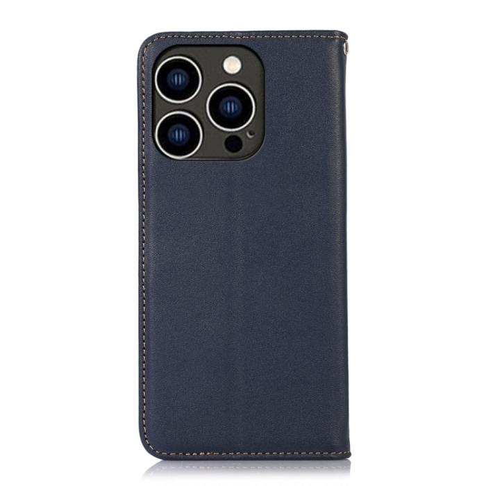 Bild 3, KHAZNEH KHAZNEH iPhone 15 Pro Fodral Flip Nappa Textur Blå - Teknikhallen.se