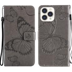  iPhone 13 Pro Max - Butterfly L&auml;der Fodral - Gr&aring; - Teknikhallen.se
