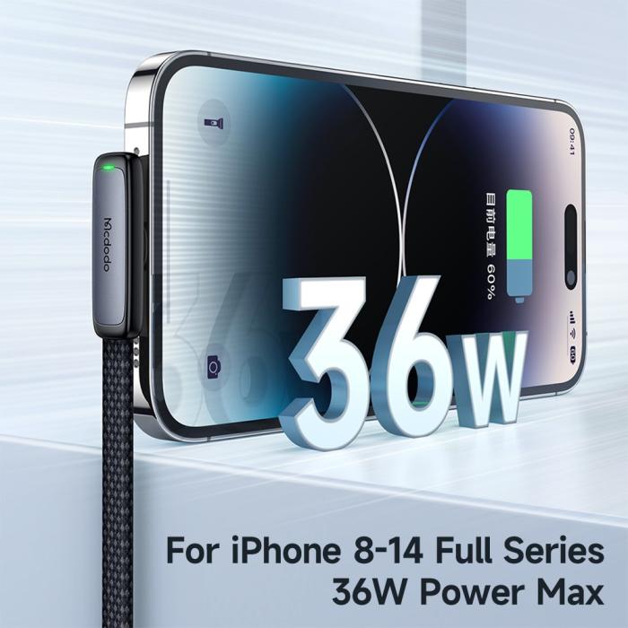 Bild 4, MCDODO Mcdodo 1.8m 36W PD USB-C - Lightning Elbow Kabel Svart - Teknikhallen.se