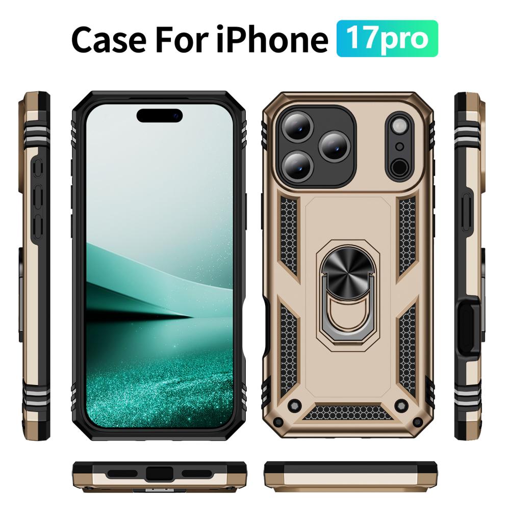 iPhone 17 Pro Skal Shockproof Hybrid Ring Guld - Teknikhallen.se