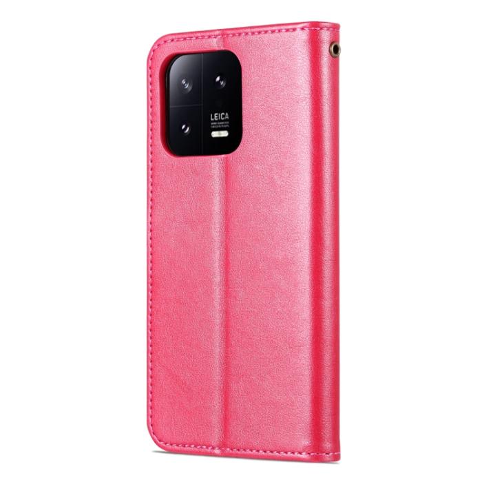 Bild 3, AZNS AZNS Xiaomi 13 Pro 5G Fodral Läder Rosa/Röd - Teknikhallen.se