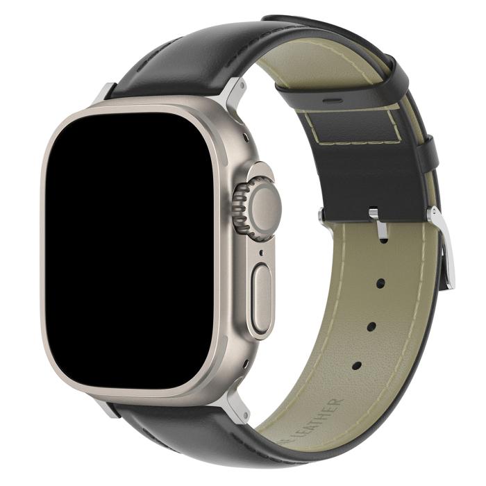 Bild 2, ColorPop Äkta Läder Armband Apple Watch 42/44/45/46/49 mm Svart - Teknikhallen.se