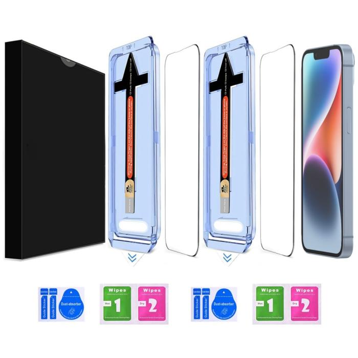 Bild 2,  iPhone 14/13 Pro/13 2-PACK Skärmskydd Heltäckande Härdat Glas - Teknikhallen.se