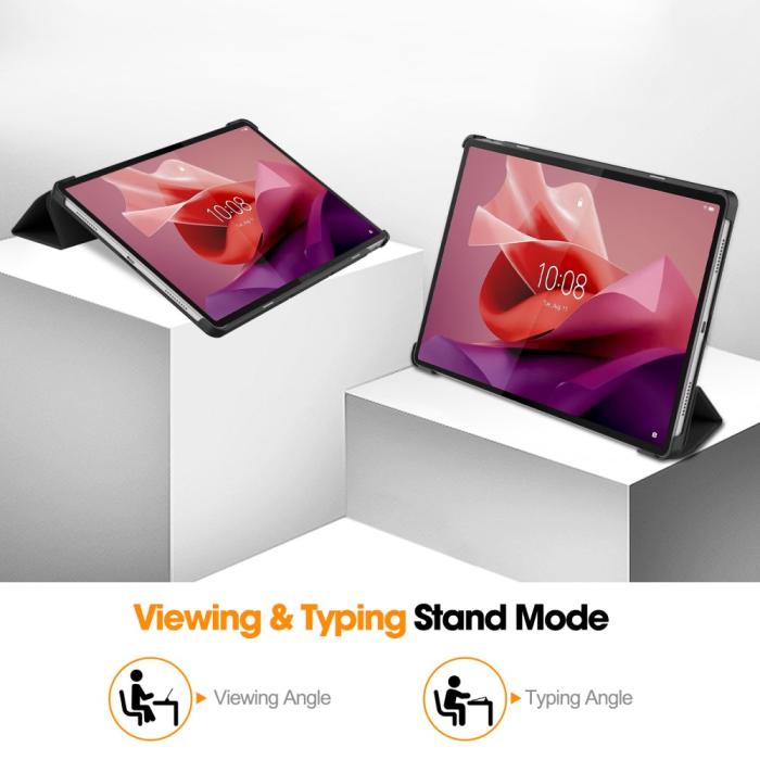 Bild 4,  Lenovo Tab P12 Fodral Tri-Fold Läder Svart - Teknikhallen.se