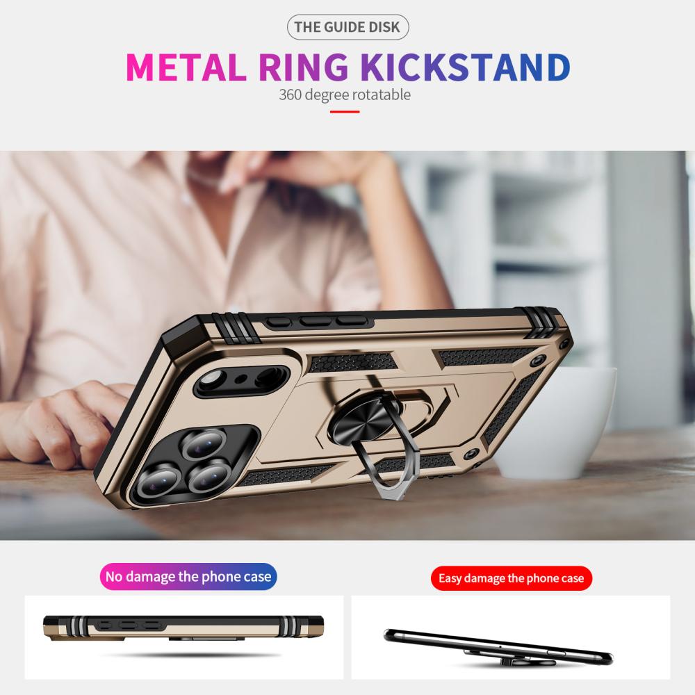  iPhone 17 Pro Skal Shockproof Hybrid Ring Guld - Teknikhallen.se