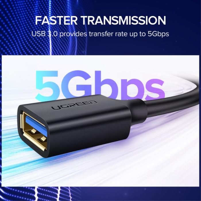 Bild 2, UGREEN UGREEN 2m USB 3.0 Förlängningskabel Svart - Teknikhallen.se