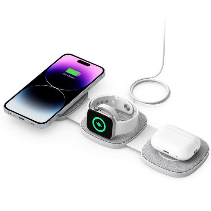 Bild 2, Tech-Protect Tech-Protect 15W 3in1 Magnetisk MagSafe Qi Laddare Grå - Teknikhallen.se