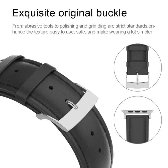 Bild 5, ColorPop Äkta Läder Armband Apple Watch 42/44/45/46/49 mm Svart - Teknikhallen.se