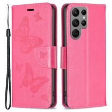  Samsung Galaxy S23 Ultra Fodral Tryckta Fj&auml;rilar Rosa - Teknikhallen.se