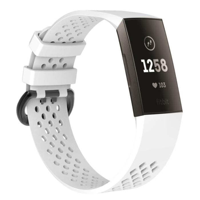 Bild 2,  Ihåligt Silikon Armband Fitbit Charge 4/3 (L) Vit - Teknikhallen.se