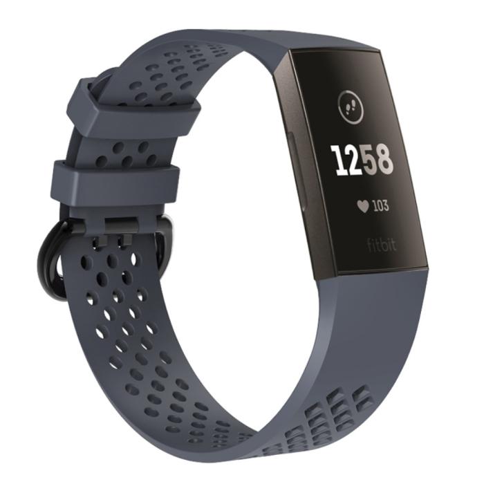 Bild 2,  Ihåligt Silikon Armband Fitbit Charge 4/3 (L) Svartblå - Teknikhallen.se