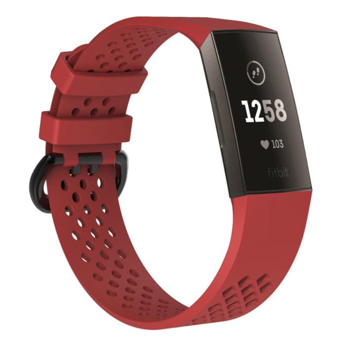 Bild 2,  Ihåligt Silikon Armband Fitbit Charge 4/3 (L) Röd - Teknikhallen.se