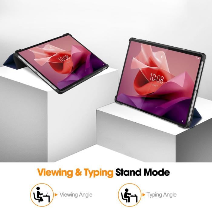 Bild 4,  Lenovo Tab P12 Fodral Tri-Fold Läder Mörk Blå - Teknikhallen.se