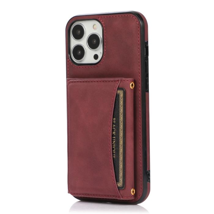 Bild 2,  iPhone 15 Plus Skal Kickstand Med Kortfack Vinröd - Teknikhallen.se