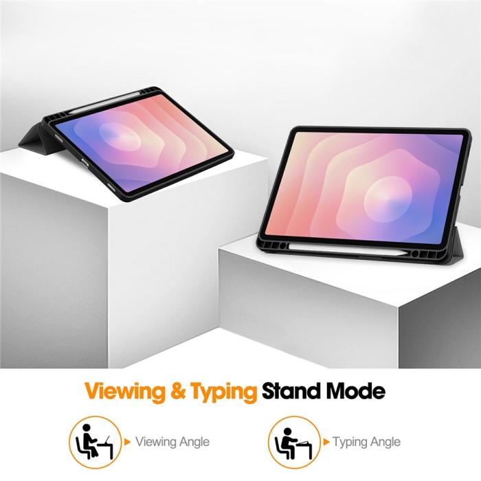 Bild 6,  Samsung Galaxy Tab S11 Fodral Tri-Fold Läder Grå - Teknikhallen.se