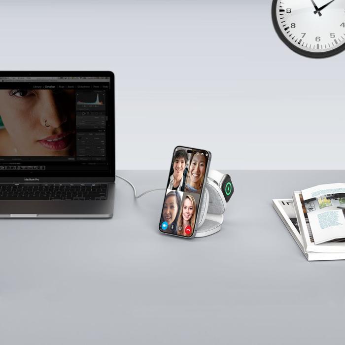 Bild 6, Tech-Protect Tech-Protect 15W 3in1 Magnetisk MagSafe Qi Laddare Grå - Teknikhallen.se