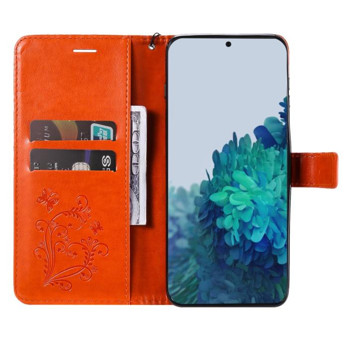 Bild 5,  Samsung Galaxy S22 Plus Fodral Fjärilar Tryckt Läder Orange - Teknikhallen.se