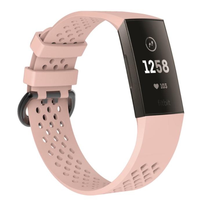 Bild 2,  Ihåligt Silikon Armband Fitbit Charge 4/3 (L) Ljus Rosa - Teknikhallen.se