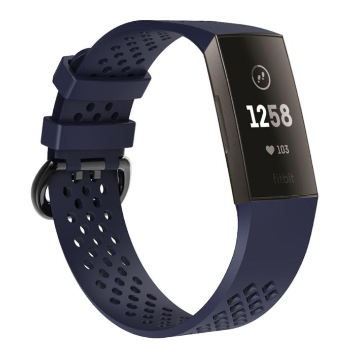 Bild 2,  Ihåligt Silikon Armband Fitbit Charge 4/3 (L) Mörk Blå - Teknikhallen.se
